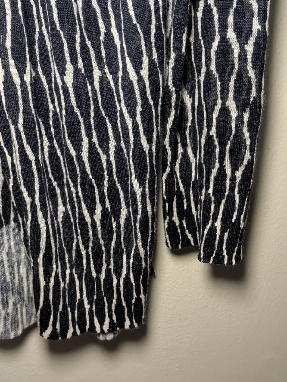 LOFT Navy + White Open-Front Patterned Cardigan Ramie Blend Women's Size S